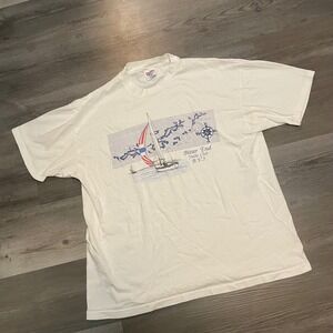 Vintage Hanes Bitter End Yacht Club BVI T-Shirt Mens XL White Sailboat Single St